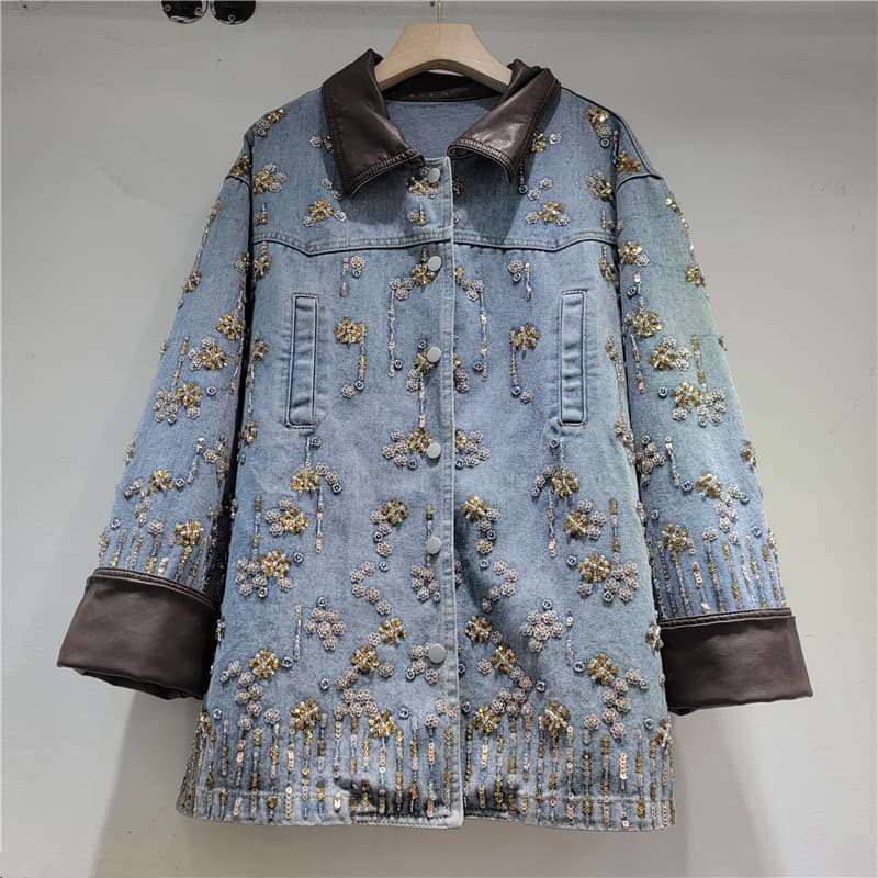 2026 Spring New Heavy Embroidery Beaded Denim Jacket Women Casual Loose Designer Coat Women's Trend