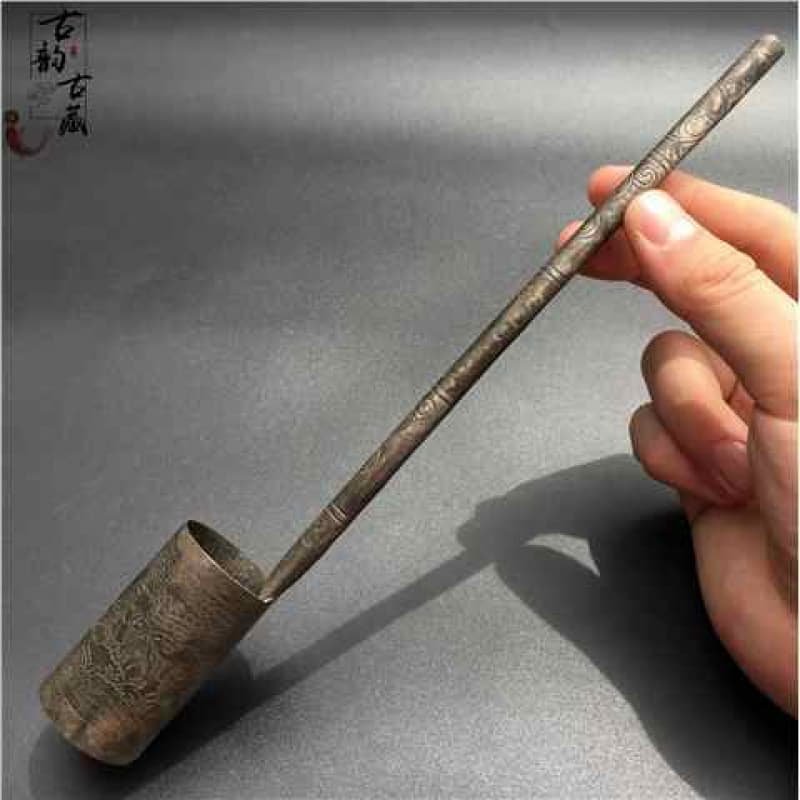 Qing Dynasty antique silver wine ladle, old silver wine dipper, imitation ancient home wine serving vessel, scoop, Lei De Zhu style