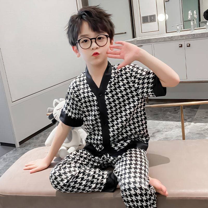 Children's Summer Pajamas Short Sleeve Boys' Homewear Set Loose Thin Long Pants Big Boys' Pajamas Air Conditioning Wear