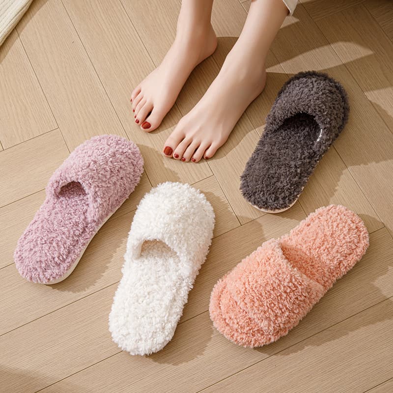 Cross-Border Amazon Ins Curly Open Plush Cotton Slippers for Women's Home European and American Indoor Furry Slippers for Women Wholesale