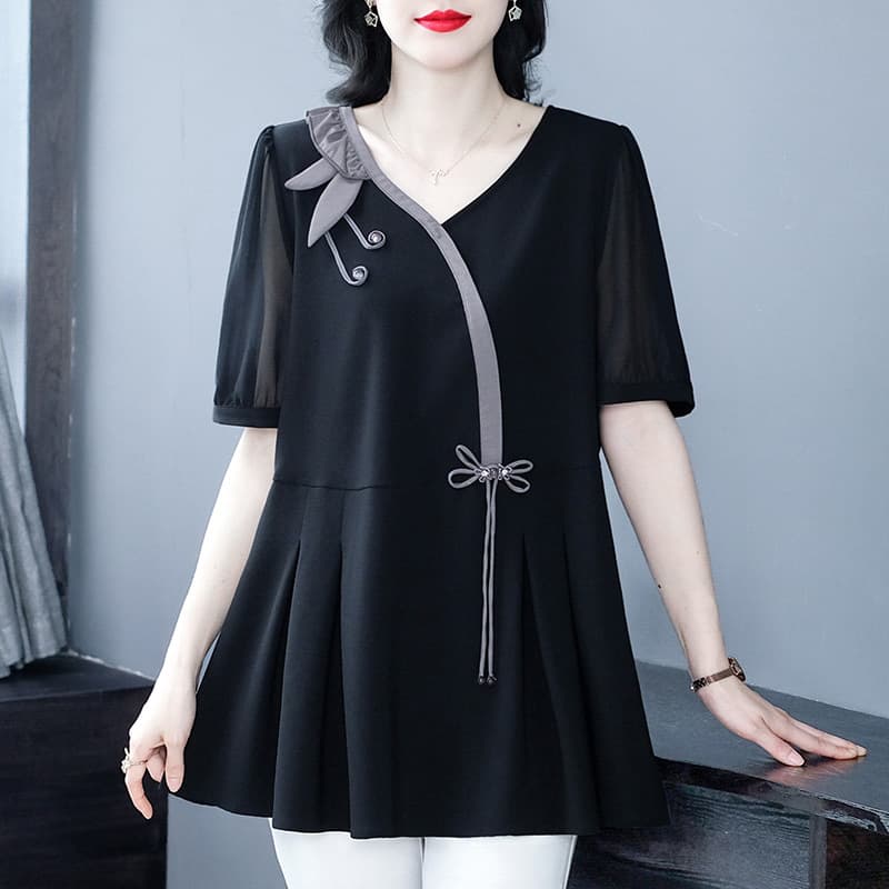 Summer New Fashion Retro Loose Plus Size Slimming Casual Shirt Top for 30-Year-Old Mothers
