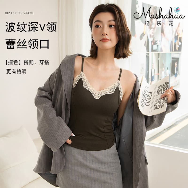 Warm Vest Strappy Underwear Women's Sexy Lace One-piece with Padded Push-up Layering Base Outerwear Slimming