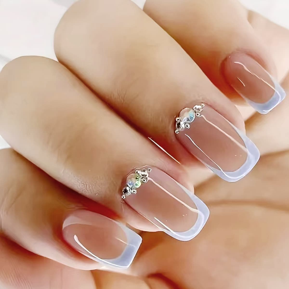 European and American Blue Edge French Wearable Nail Tips Cross-border Rhinestone Nail Tips Stock Wholesale Nails