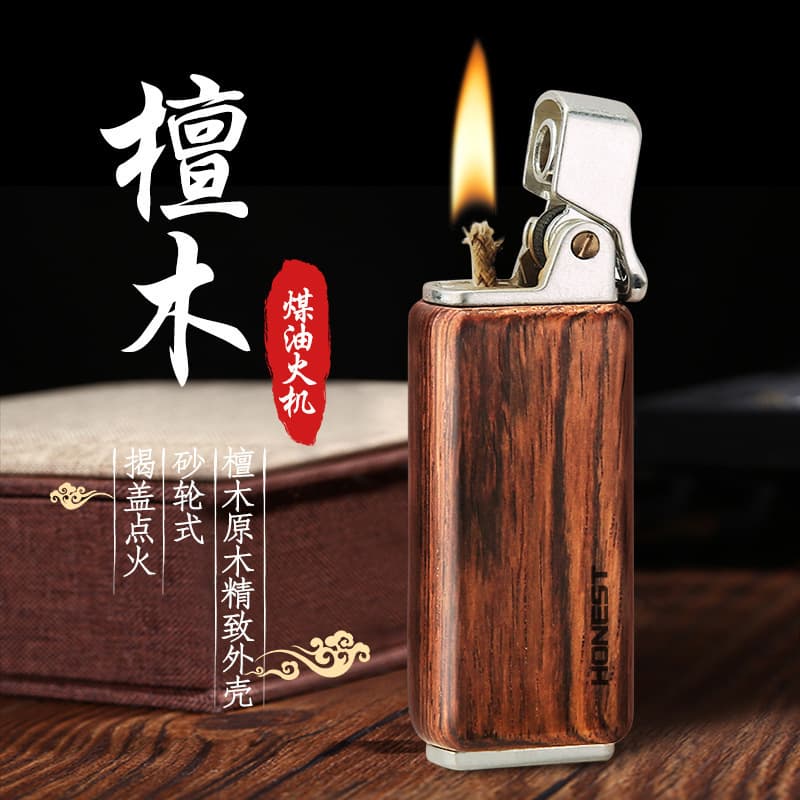 Baicheng New Rosewood Kerosene Vintage Lighter Retro Old-Style Press Ignition Men's Wooden Lighter