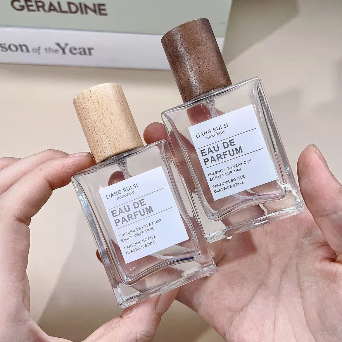 50ml Portable Perfume Refillable Bottle 30ml Square Glass Spray Bottle Large Capacity Replacement Empty Walnut Wood