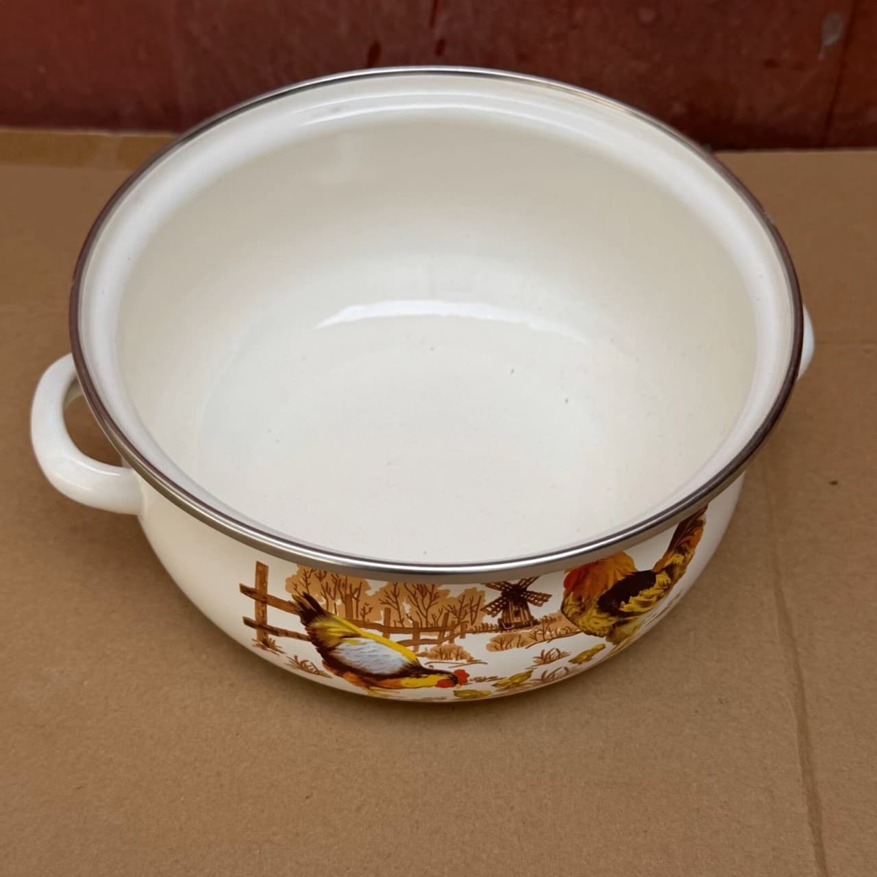 Rooster Thickened 16cm Enamel Soup Pot Flat Bottom Stockpot Porcelain Casserole Stew Pot for Noodles and Hot Pot, Induction Cooker Compatible