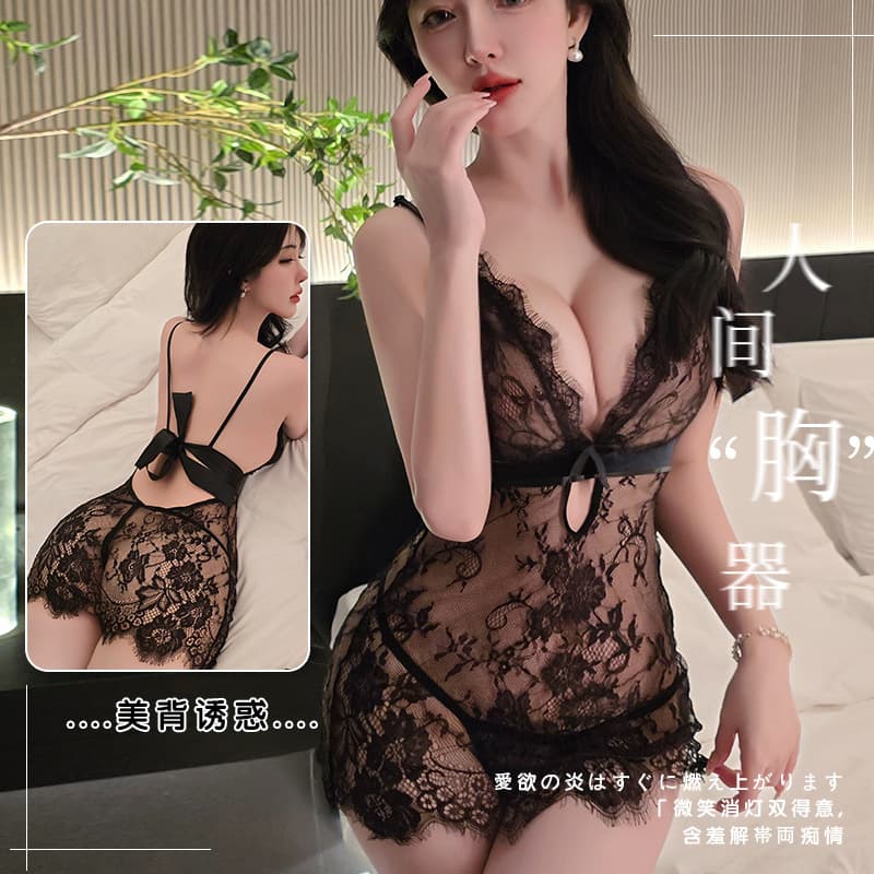 Long Night Lingerie Purple Pure Desire Sleep Dress Sexy Lace Temptation Bedroom No-Doff Nightwear Uniform 1069