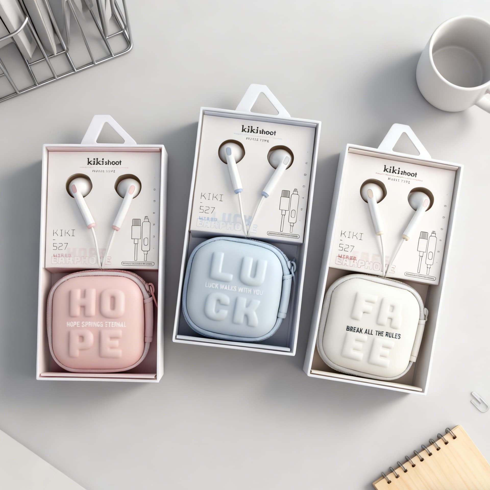 kiki-527 typec interface wired cartoon storage bag earphones suitable for Apple 15/16/17 Huawei Xiaomi