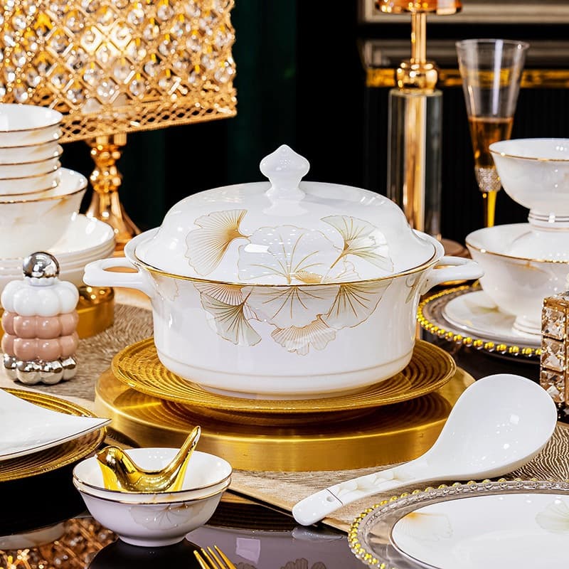 Trendy Ceramic Bowl and Plate Set Freely Combinable Home Chinese Jingdezhen Bone China Dinnerware Large Bowl Small Bowl Soup Noodle Bowl