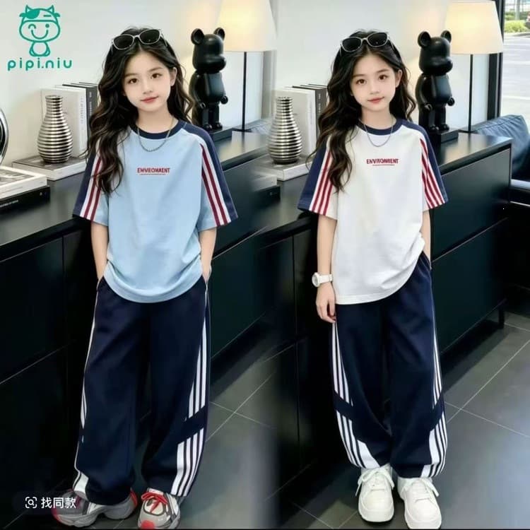 [Men and women can wear parent-child clothing] Girls summer 2026 suit American short-sleeved T-shirt new loose tops two pieces