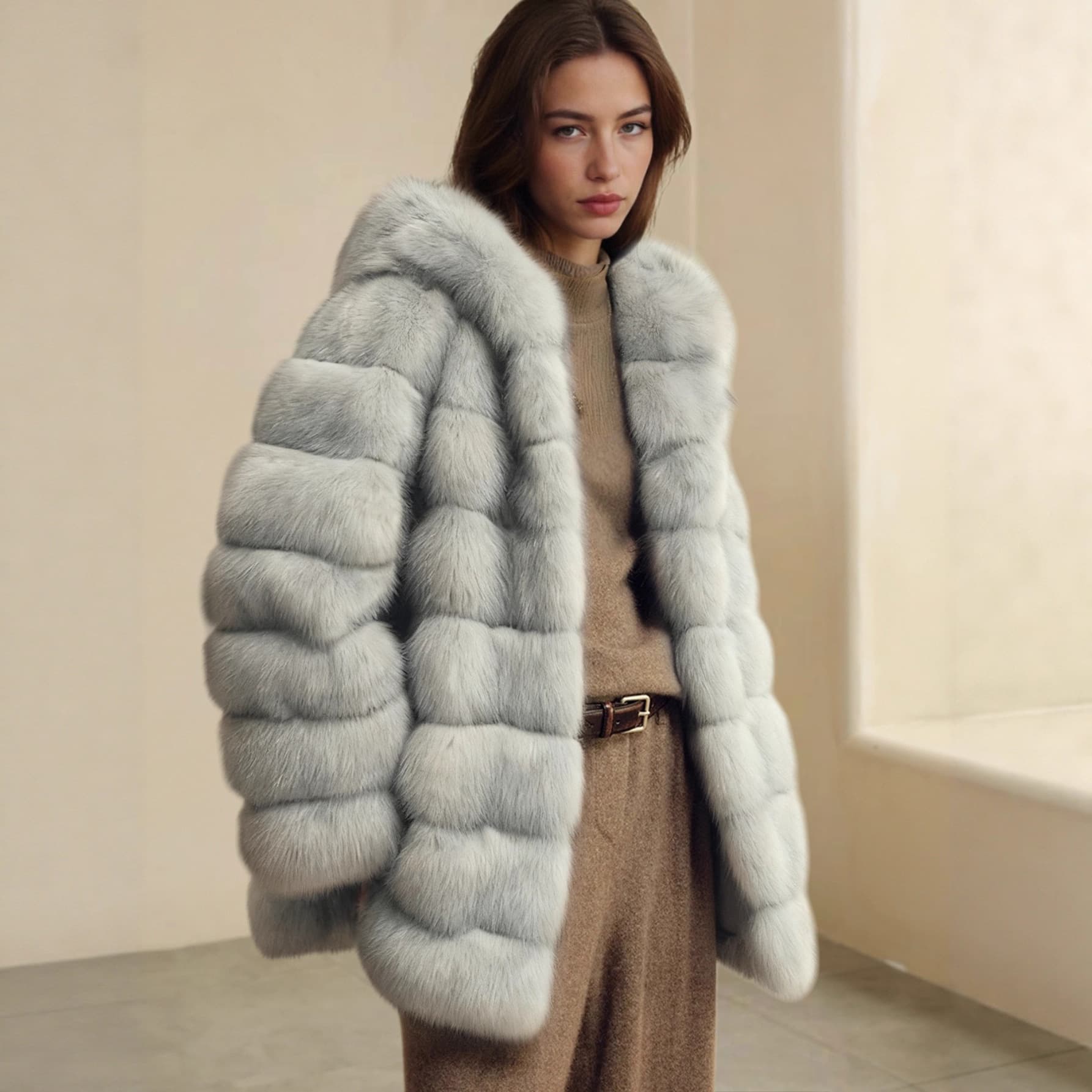 F0861 Cross-border Autumn/Winter Fur Coat Warm Overcoat Women Casual European and American Street Style Faux Fox Fur