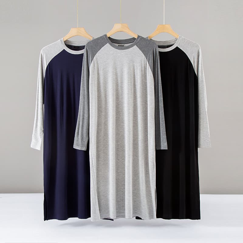 Men's Nightgown Modal Long Sleeve Loungewear Cool Loose Plus Size New Spring Summer Autumn Sleepwear Mid-Length