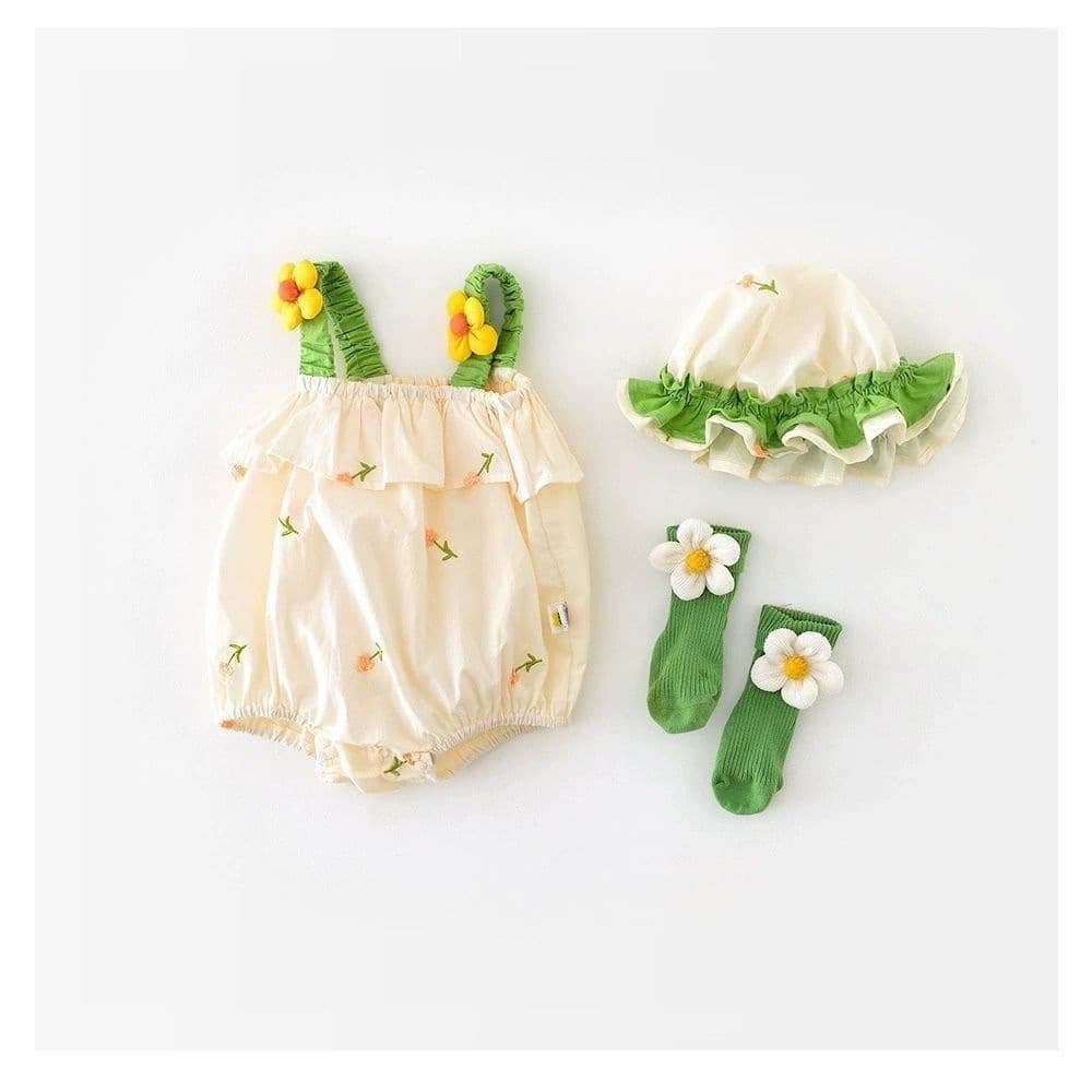 Baby Girl Summer Camisole Bodysuit Infant Fresh Floral Embroidered Romper Newborn Full Moon Dress