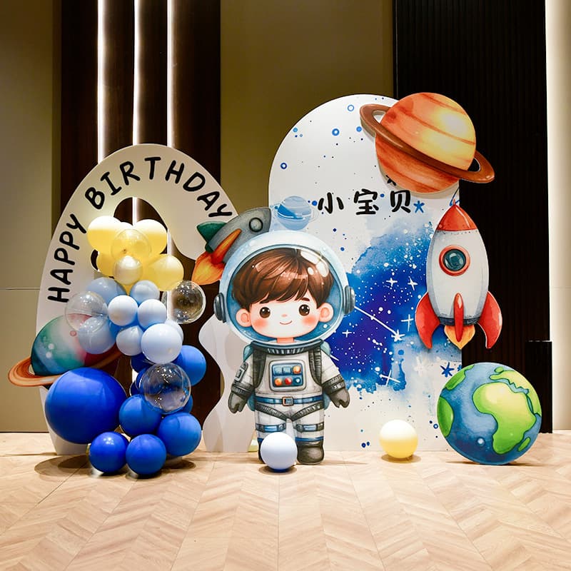 Boy's Space Theme Birthday Decoration KT Board Background for 10-Year-Old, Balloon Atmosphere Birthday Scene Decoration for Home