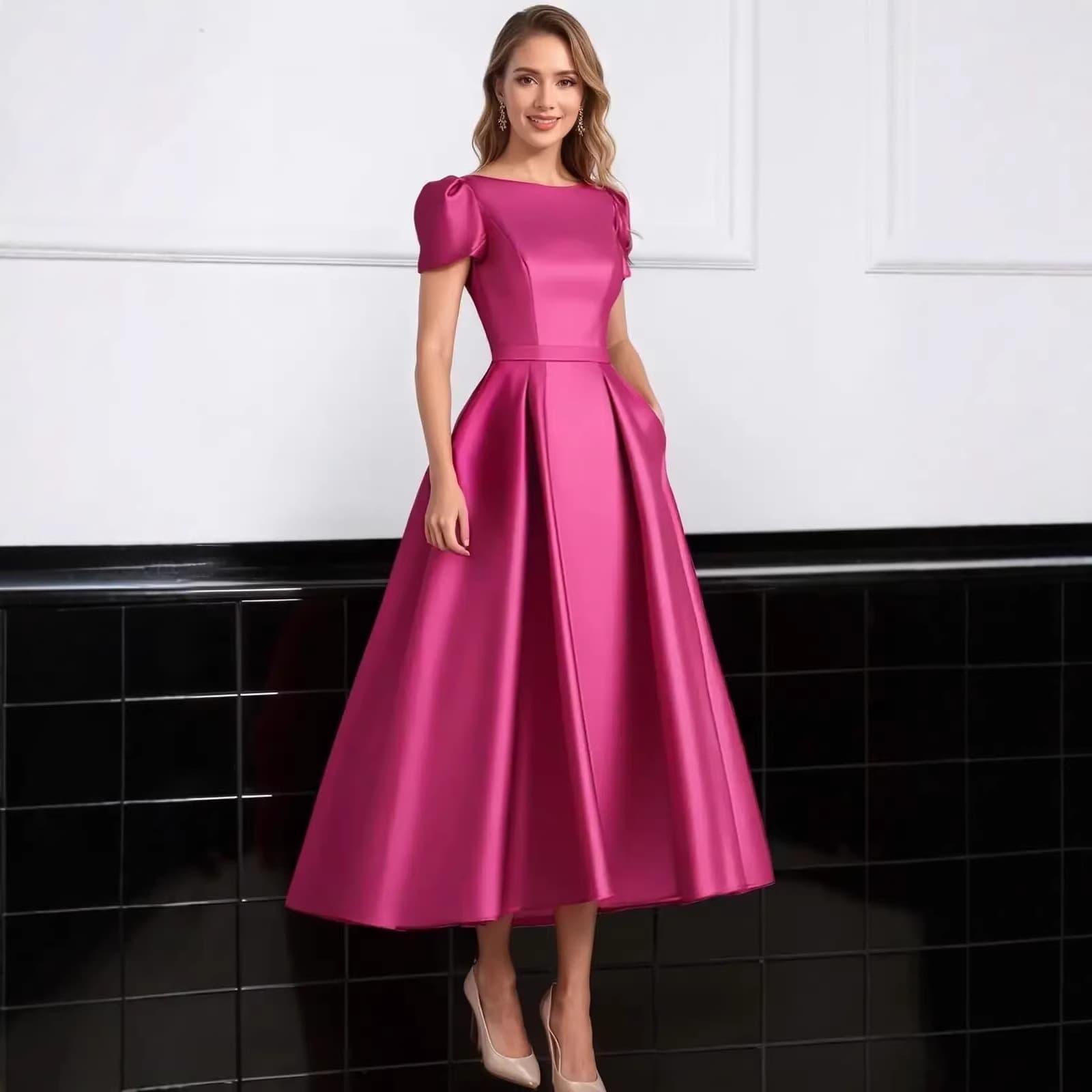 Cross-Border European and American Satin Evening Dress, Elegant Gown, Amazon Slimming Long Dress, Everyday Wearable Dress