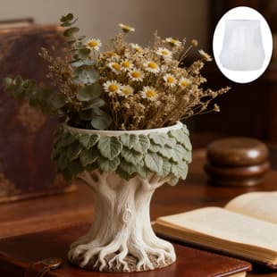 Printed Tree-Shaped Green Plant Cement Aromatherapy Gypsum Cup Mold DIY Resin Storage Cup Flower Pot Decoration Silicone Mold