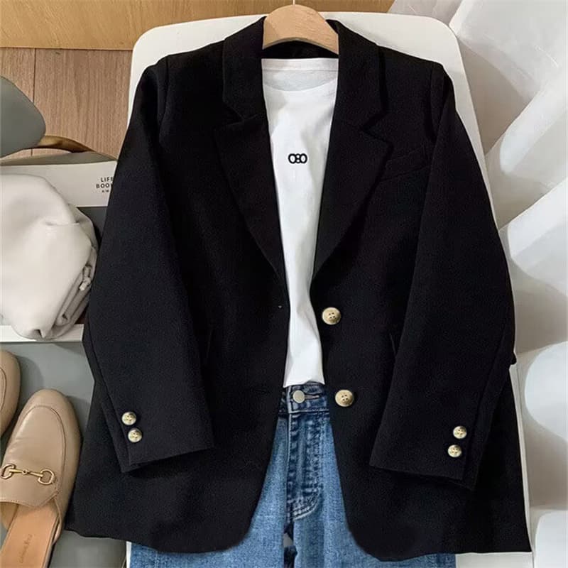 chic black suit jacket for women petite 2026 spring and autumn short jacket for women Korean style casual suit top new