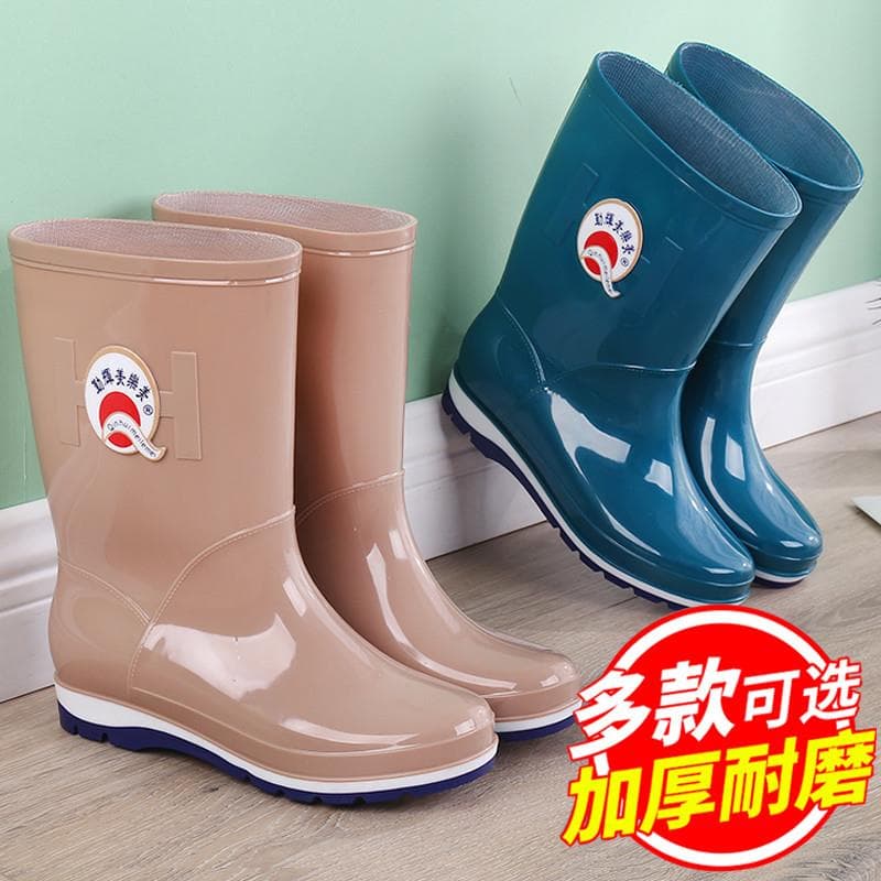 Women's Fashion Rain Boots, Mid-Calf Waterproof Rubber Shoes with Cotton Lining and Thickened Wear-Resistant Anti-Slip Soles, Kitchen/Work Galoshes for Women