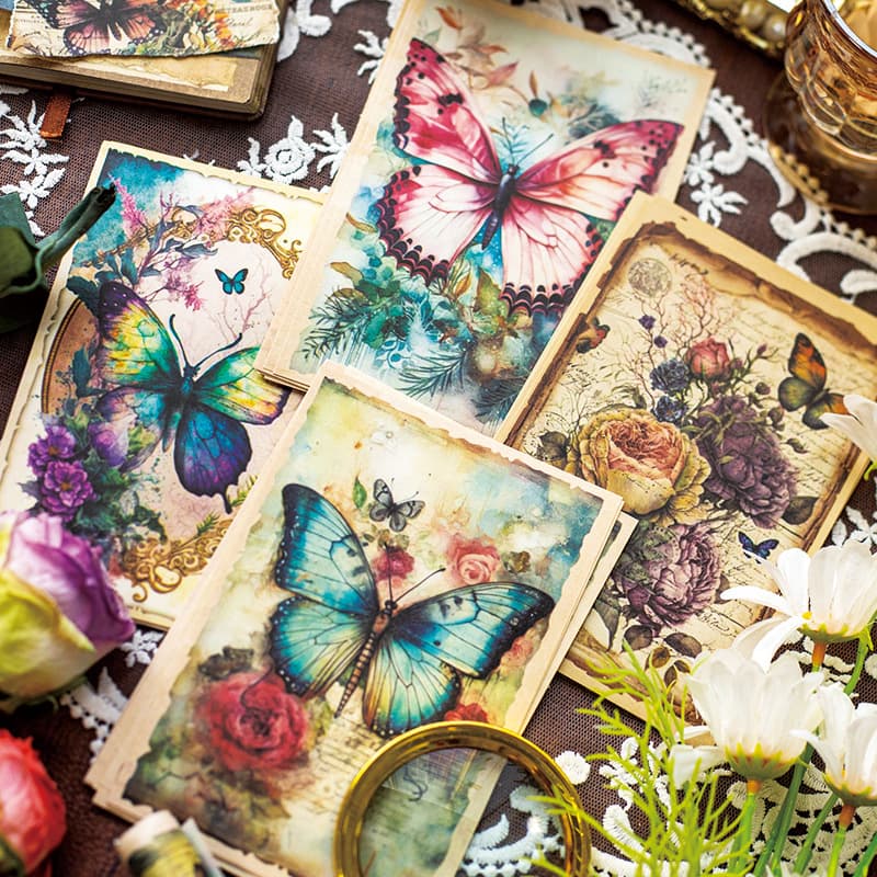 Yanji Material Paper, Butterfly Effect Series, Retro Butterfly DIY Journaling Material, 30 sheets, 4 designs
