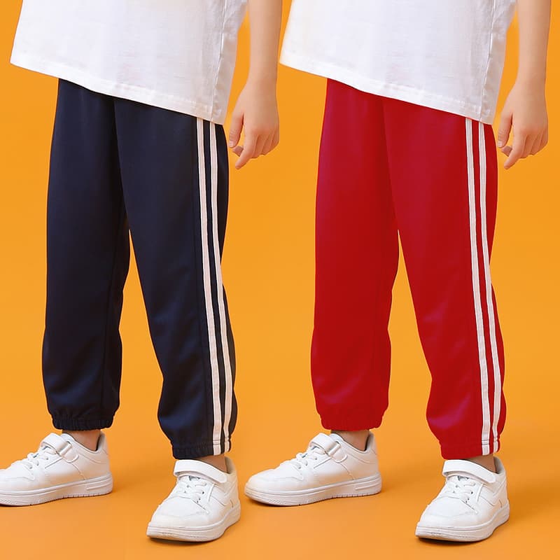 Primary school uniform pants navy blue two stripes children's sports pants boys anti-mosquito pants summer thin girls' trousers