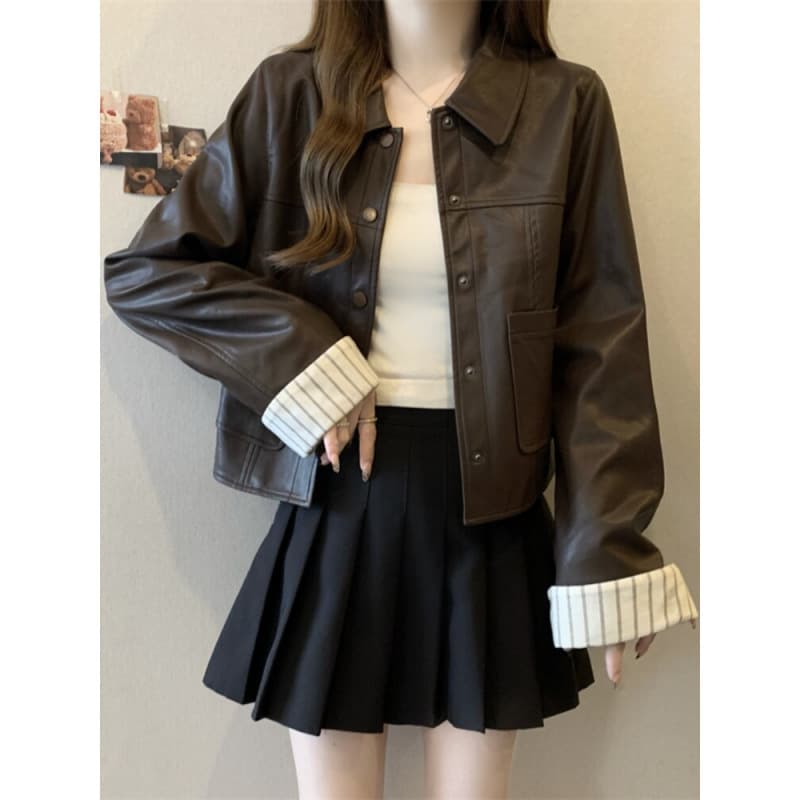 Short Jacket for Women Early Spring New Plus Size Slim Fit European Style Leather Motorcycle Jacket