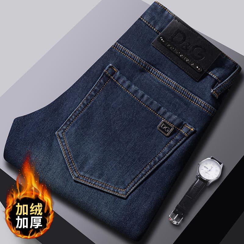 Guangzhou Xintang jeans men's slim fit stretchy small feet high-end trendy brand cross-border plus velvet blue original label foreign trade pants
