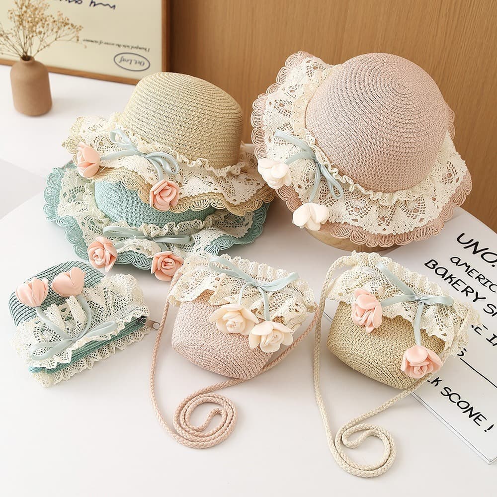 Children's Hat Summer Girls Sun Protection Straw Hat Bag Seaside Beach Sun Shade Straw Fisherman Hat Baby Sun Hat