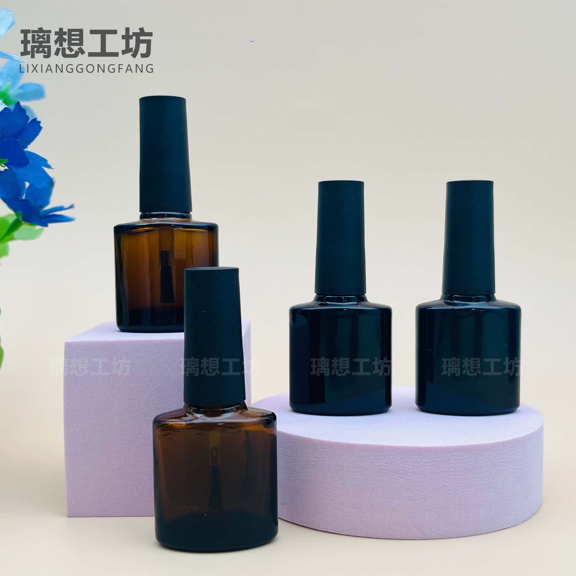 In Stock 7ml Nail Polish Glass Bottle, Brown & Black Empty Bottle, Nail Gel Bright White Bottle, Cosmetic Packaging Material