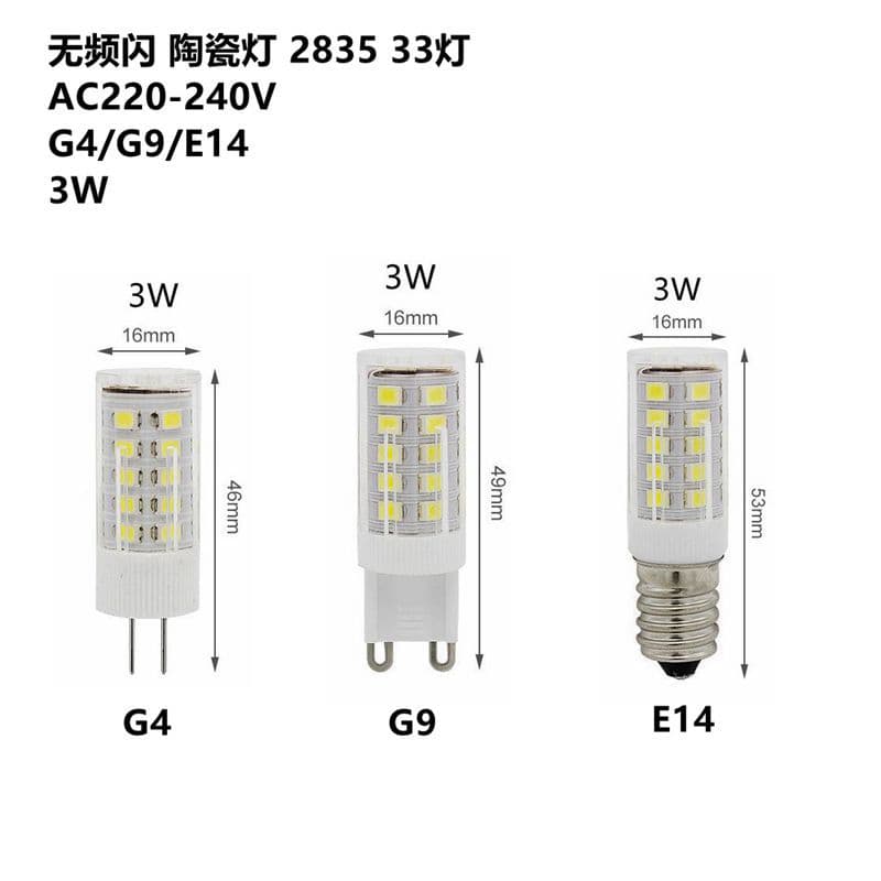 Flicker-Free 220V LED 2835 33-LED Ceramic Lamp E14/G9/G4 3W High-Brightness Plug-In Bulb Beads Cross-Border