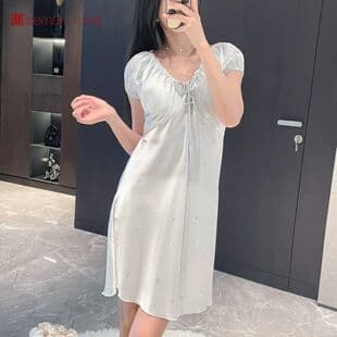 Cute Strappy Chemise for Women Summer with Built-in Pads, Simple Pure Desire Style Ice Silk Nightgown, Loungewear Wholesale