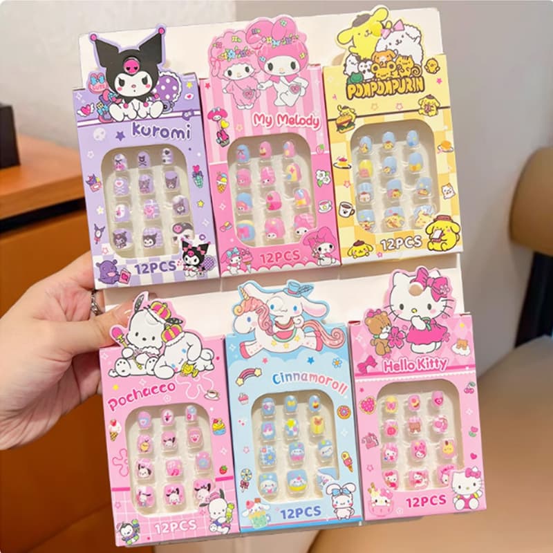 Sanrio Children's Nail Stickers for Girls, Cute Nail Art for Students, Sweet Press-On Nails for Kids