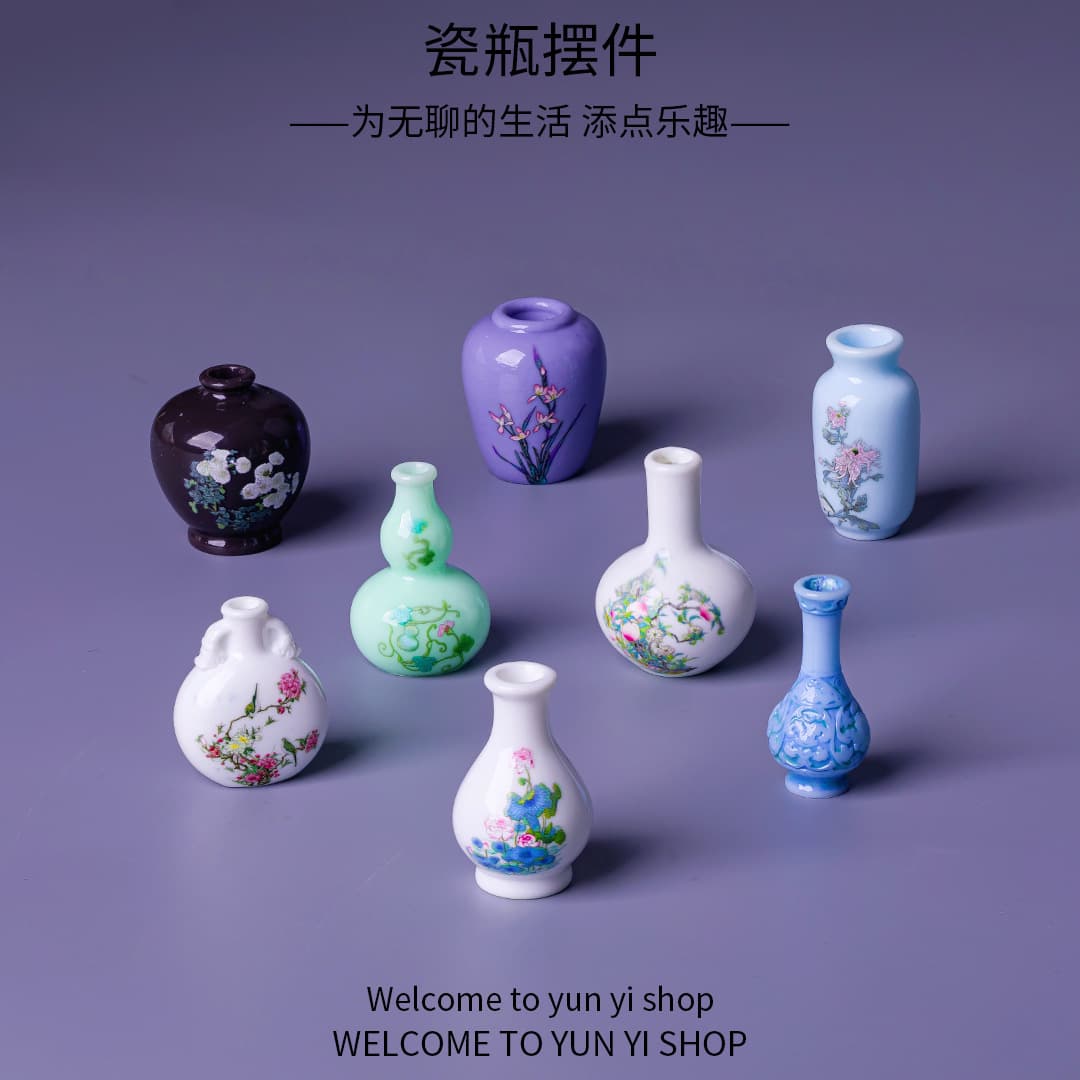 Miniature Resin Ornament Imitation Ceramic Vase Chinese Style Home Living Room Flower Arrangement Decoration