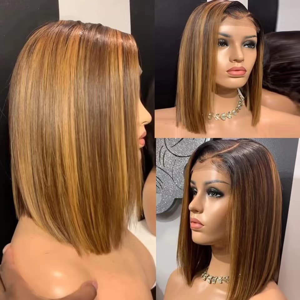 Front Lace Wig European and American Women's Short Straight Hair Headgear in stock 13x4 Side Part Lace Wig in stock