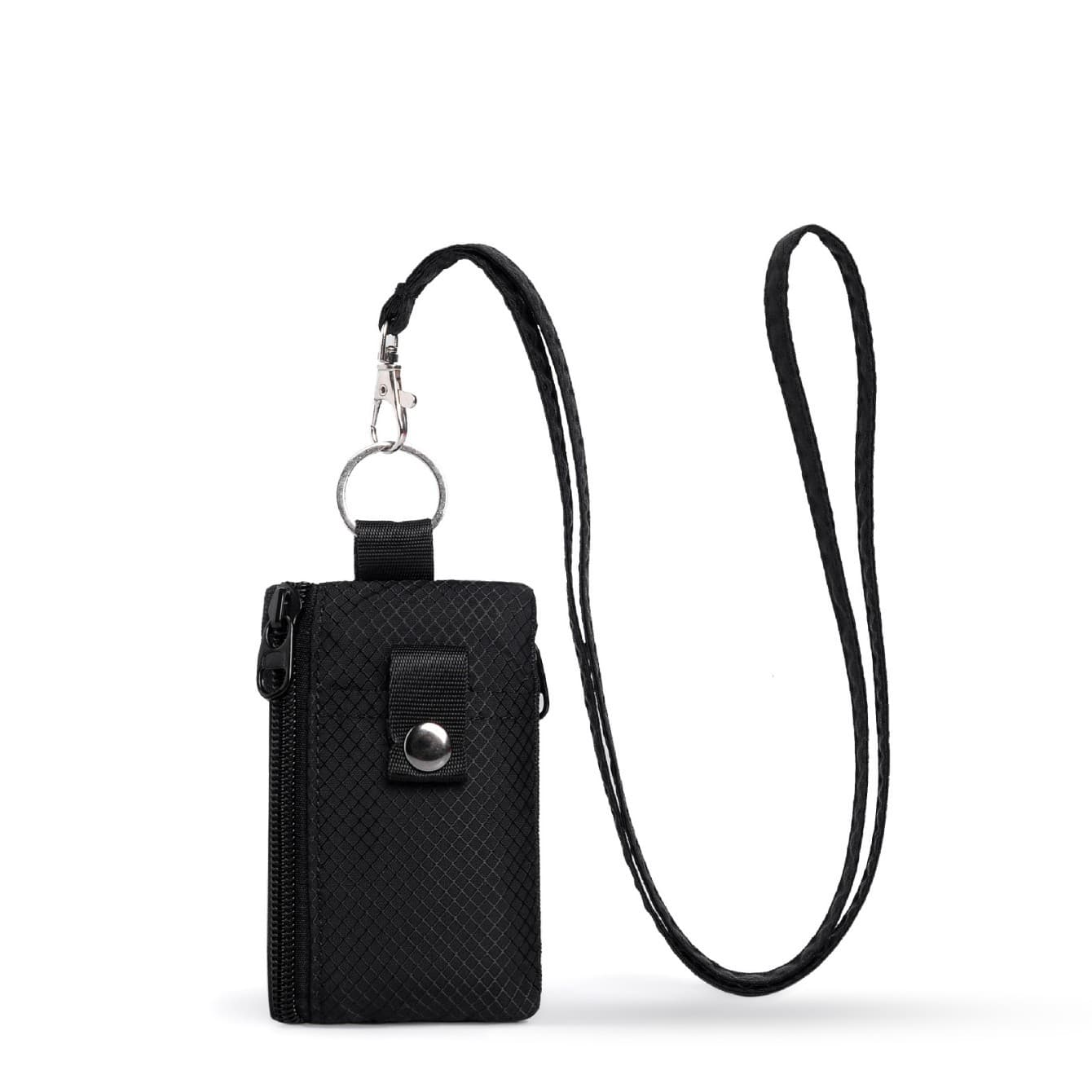 New Amazon Cross-border RFID Blocking Small Wallet with ID Window Waterproof Zipper Wallet with Lanyard