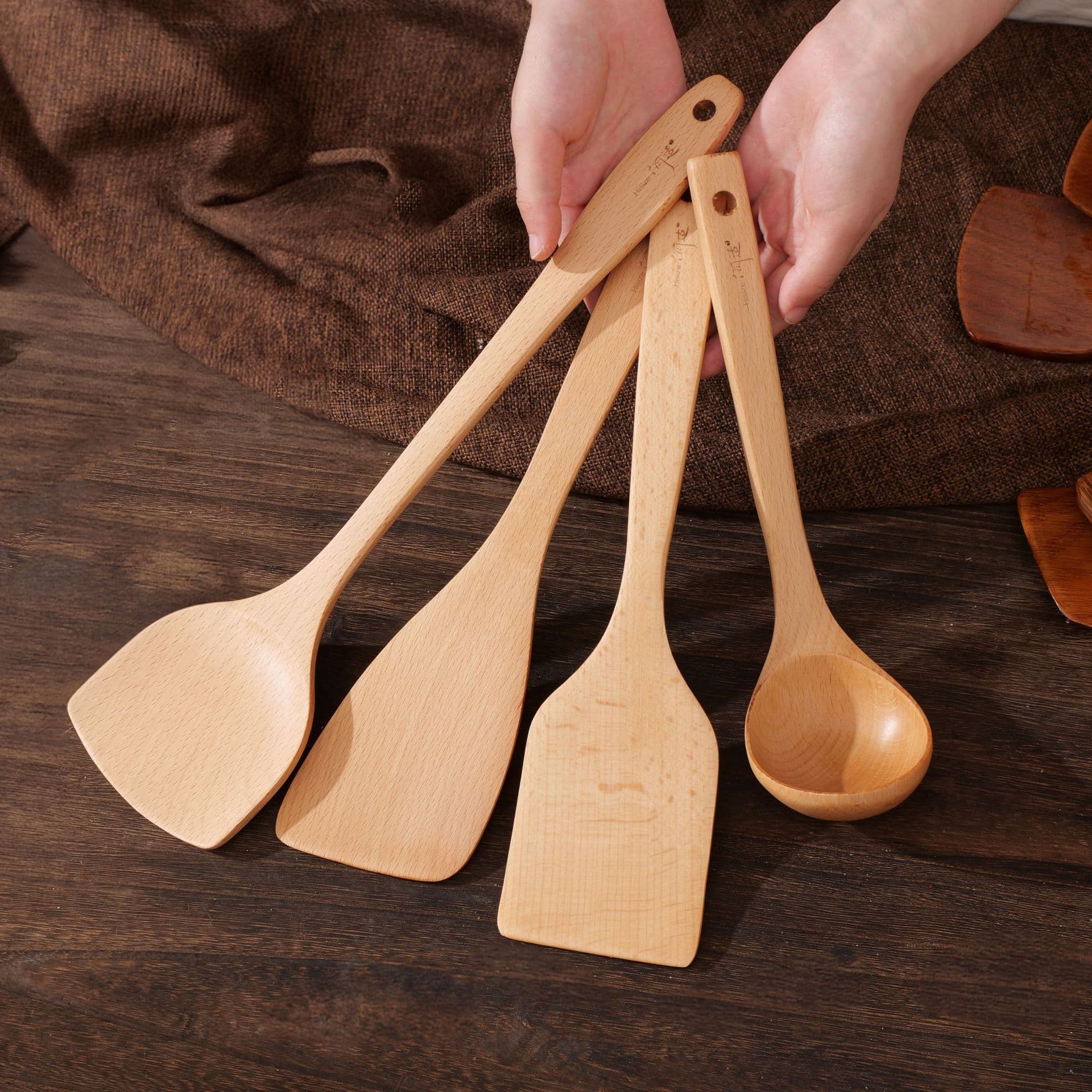 Beech Wood Spatula, Soup Spoon, Kitchen Utensils, Stir-Fry Spatula, Wooden Spatula