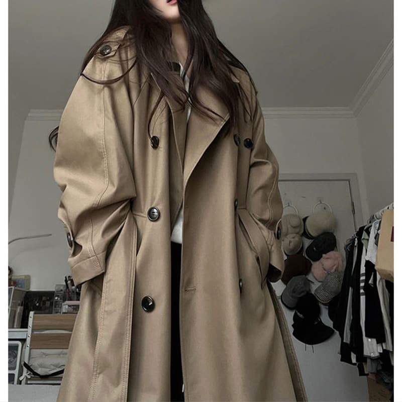 Casual Khaki Trench Coat 2025 Autumn Korean Design Elegant Versatile Mid-Length Japanese Korean Casual
