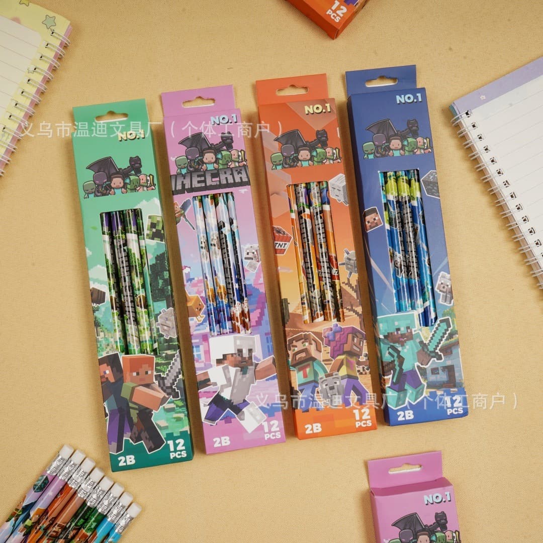 Minecraft Cartoon Pencils, 12 Pencils per Box, 2B Pencils for Elementary School Students, Stationery Gift Box, Essential Student Supplies