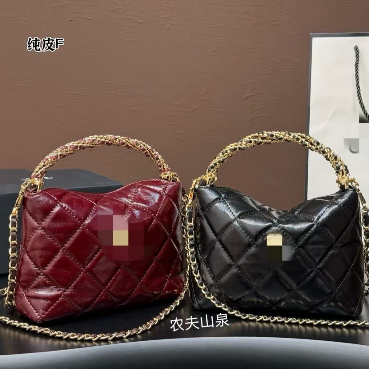 Diamond chain hobo cross handle bag trendy women's bag women's bag single shoulder crossbody bag oil wax sheepskin retro bucket bag