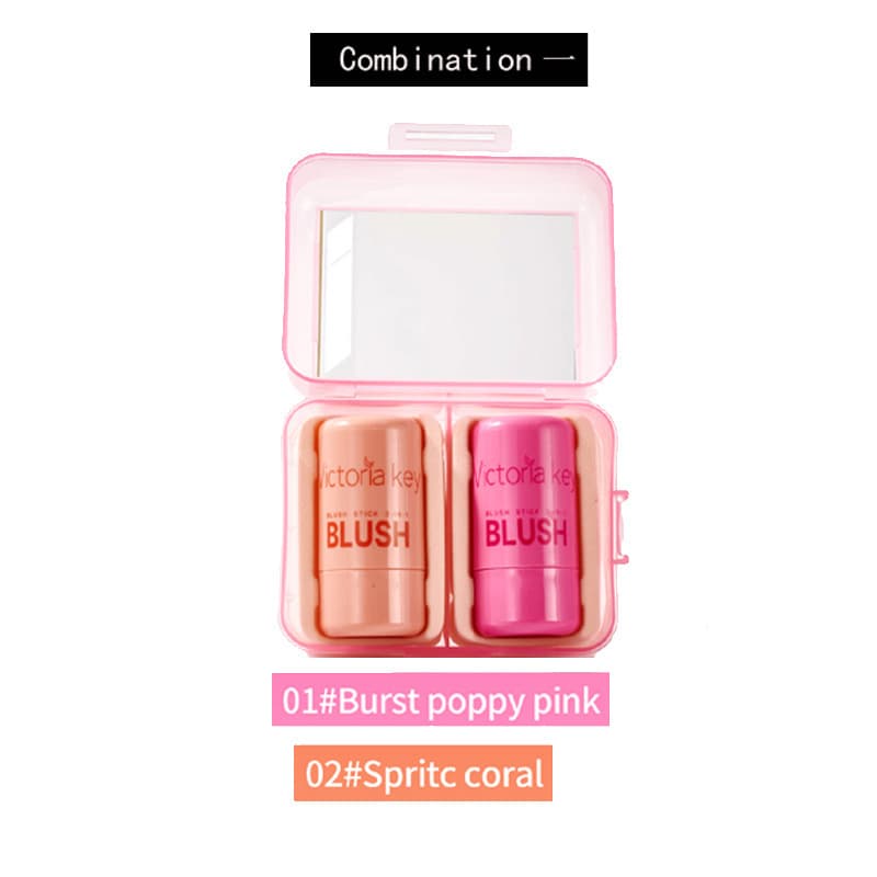 Cross-border Bestseller Jelly Blush Set with Makeup Mirror, Contour Highlighter, Lip and Cheek Dual-Use Blush Stick