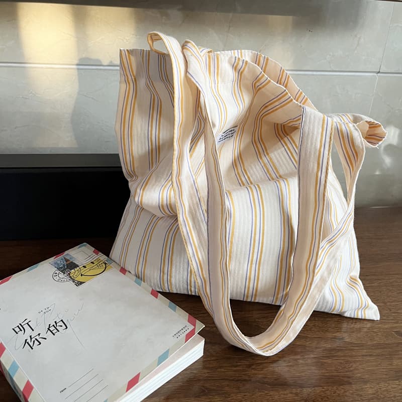 Spring/Summer New French Stripe Chic Orange Green Striped Retro Contrast Color Lightweight Single Shoulder Bag Canvas Bag
