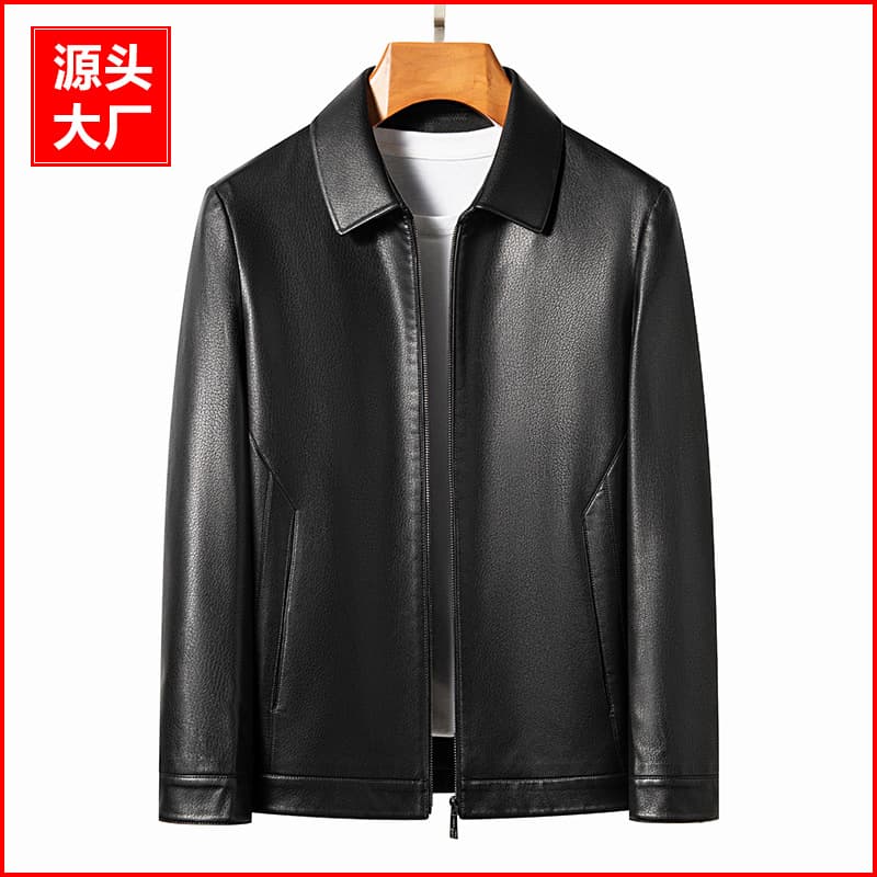 Inoboni | High-end men's eco-friendly leather jacket with lapel, men's clothing factory wholesale | Thickness optional 2335