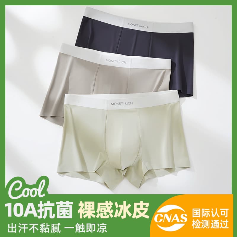 [Ice Skin Feel] 10A Antibacterial Breathable Thin Flat Front Men's Boxer Briefs Ice Silk Plus Size Men's Underwear
