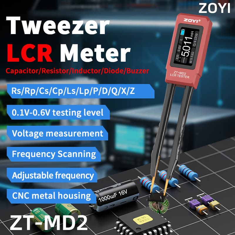 ZOYI LCR Tweezers Bridge ZT-MD2 Intelligent Digital SMD Resistor, Inductor, and Capacitor Component Testing