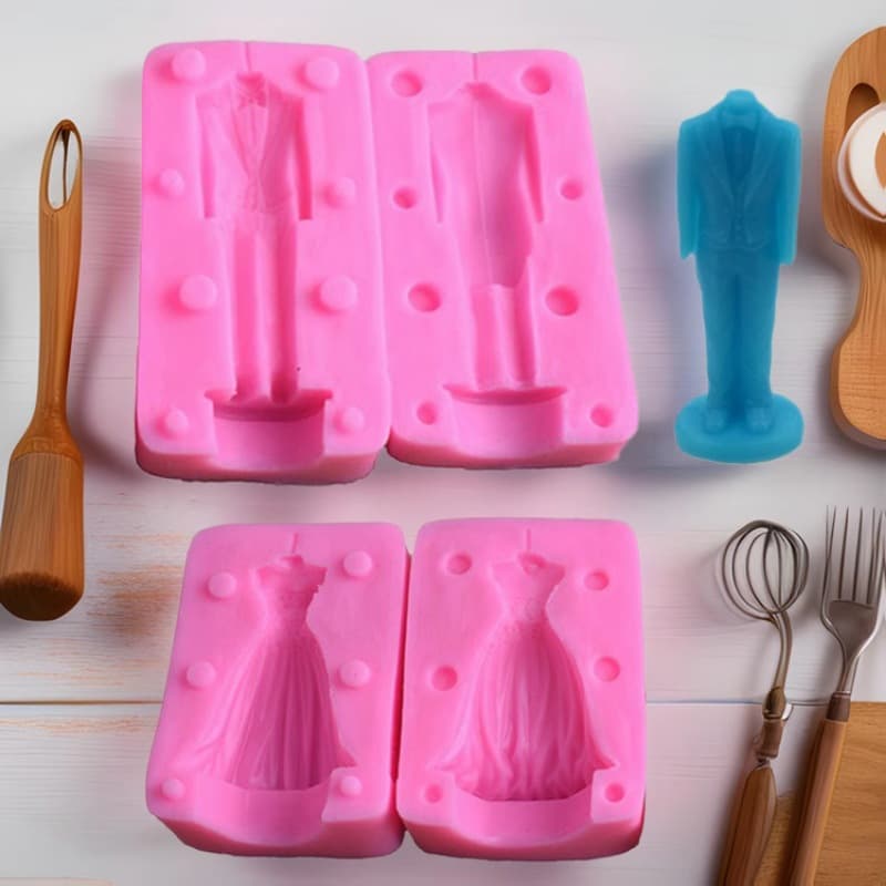 Bride and groom wedding suit dress mold matching silicone mold fondant diy cake decoration clay plaster mold