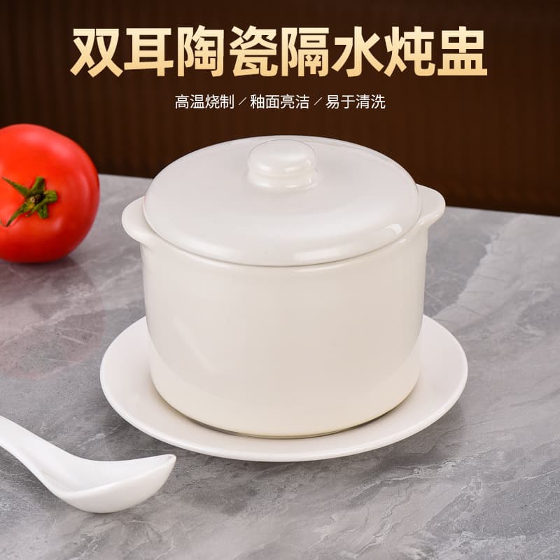 Buddha Jumps Over the Wall Double-Handled Steaming Pot for One, Ceramic Steaming Soup Bowl, Bird's Nest Double-Boiling with Lid Jar, Electric Steamer Soup Pot Inner Pot