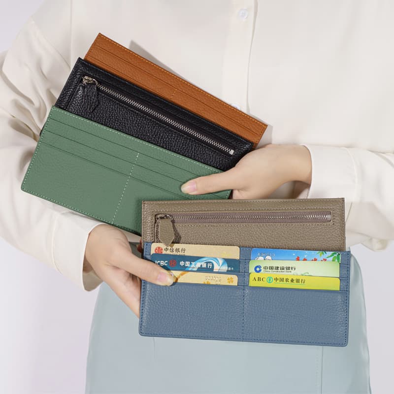Cross-border Ultra-thin Genuine Leather Wallet, Korean-Japanese Fashion Long Women's Card Holder, Multi-card Slot Soft Cowhide Purse, Zipper Wallet