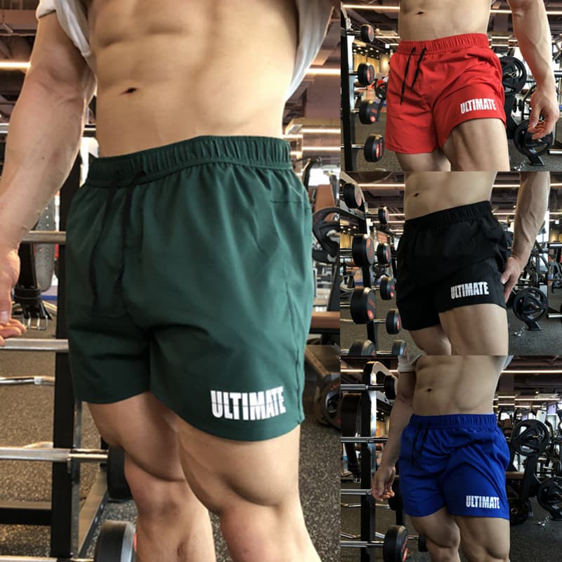 Fitness sports pants men's shorts three-quarter length pants quick-drying elastic muscle type trendy brand training iron training running squats