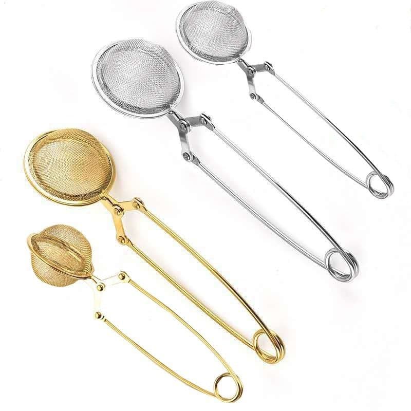 Stainless steel tennis ball tea clip, creative gold ball filter tea strainer, wall-mounted tea clip with handle.