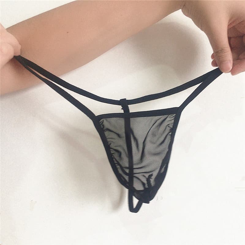 Men's Underwear Elastic Waistband Transparent Mesh Thong Sexy T-Back Triangle Panties Drop Shipping Wholesale