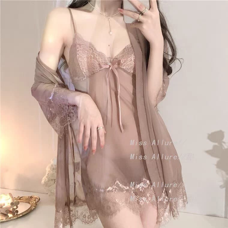 Large size sexy lingerie home nightgown passion suit sexy transparent free-of-take pajamas uniform temptation three-piece set